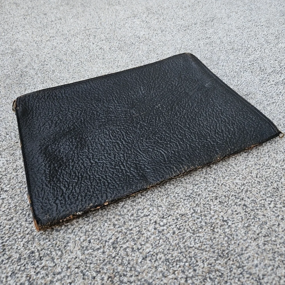 Vintage Black Leather Portfolio Folder Zip Around Document Holder Talon Zipper